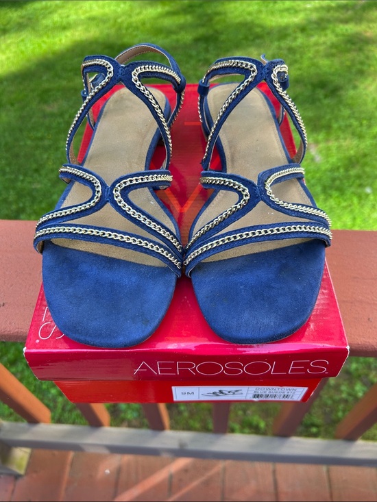 AEROSOLES Shoes - AEROSOLES Navy Blue Suede Chain-Trim Sandals